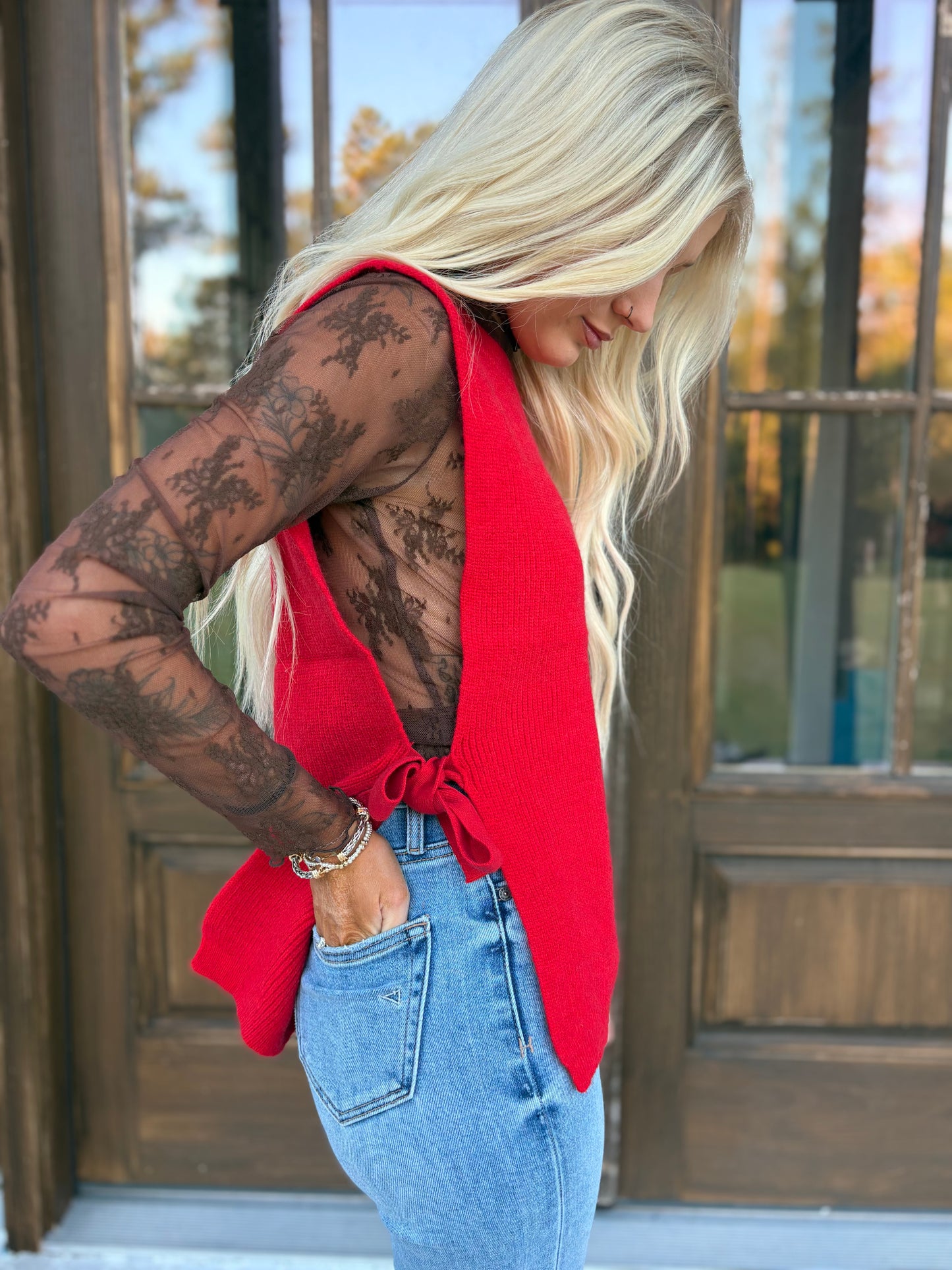 Brown Lace Layering Long Sleeve